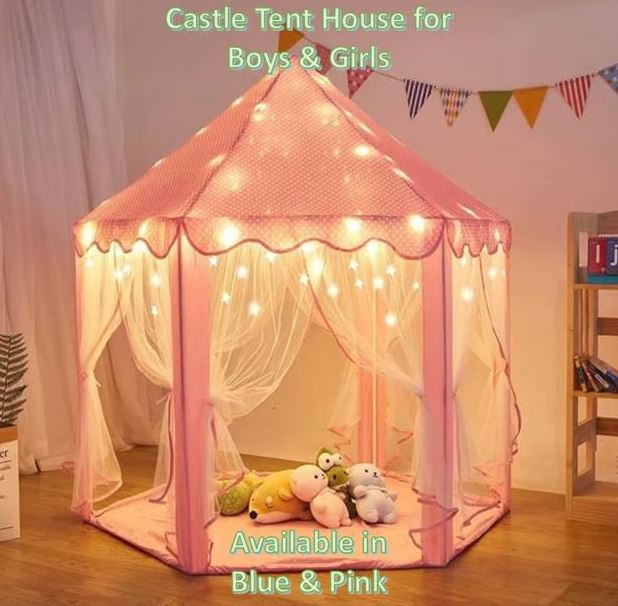 لڑکوں اور لڑکیوں کے لیے کیسل ٹینٹ ہاؤس - پنک اینڈ بلیو پلے ٹینٹ