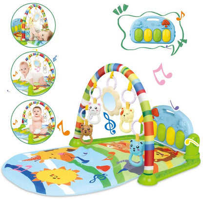 3-in-1 Musical Baby Play Gym & Activity Mat Fitness Rack with Piano Keyboard