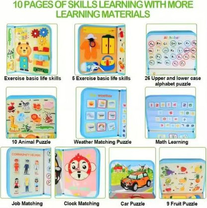 Montessori Busy Book - 10-Page Educational Skills Learning Toy Set for Kids