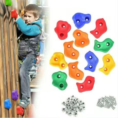 کڈز راک کلائمبنگ ہولڈز - انڈور اور آؤٹ ڈور کھیلنے کے لیے 10 رنگین وال گرپس کا پیک