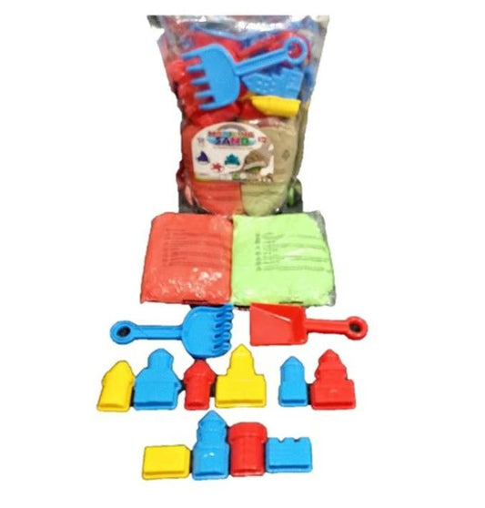 رنگین سینڈ پلے سیٹ 12 مولڈز کے ساتھ - 1 کلو بیچ اور کائنیٹک ریت کھلونا کٹ