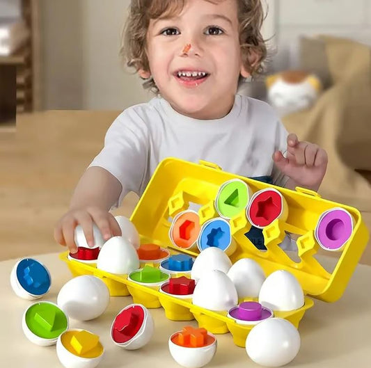 12 Pieces Matching Eggs Educational Toy - Color Shapes & Numbers Learning Set for Toddlers