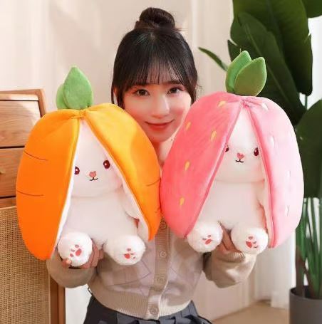 Carrot Bunny Rabbit Plush Toy with Zipper - Soft Stuffed Animal for Kids & Adults