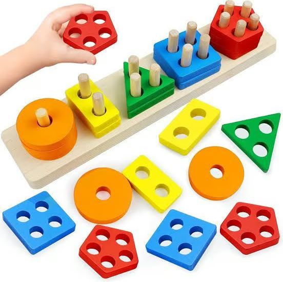 Wooden Shape Sorting Toy - Montessori Educational Stacking Puzzle for Toddlers