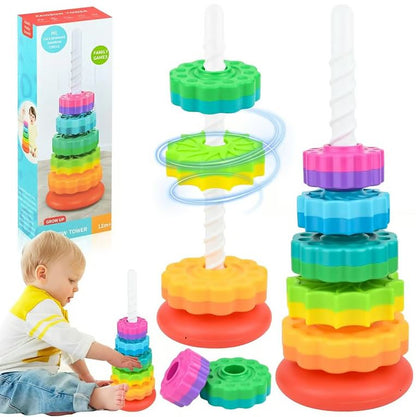 Rainbow Tower Stacking Toy - 12M+ Educational Building Set for Toddlers