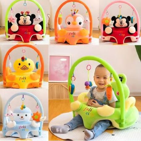 Baby Activity Gym Plush Sofa Seat with Hanging Toys - Soft Infant Play Center