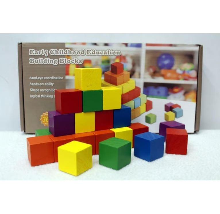 100 Pieces Soft Colorful Wooden Cube Blocks - Early Childhood Education Building Set