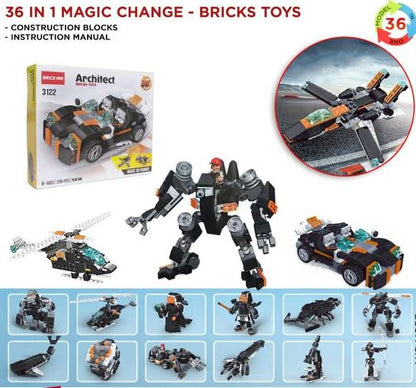 36 in 1 Magic Change Bricks Toys - Transforming Construction Blocks Set with Instruction Manual
