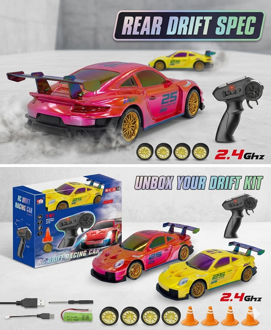 RC Drift Racing Car 2.4GHz with LED Lights & Extra Tyres