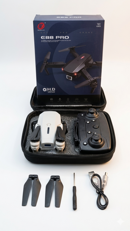 E88 Pro HD Camera Drone – Foldable RC Quadcopter with Carrying Case