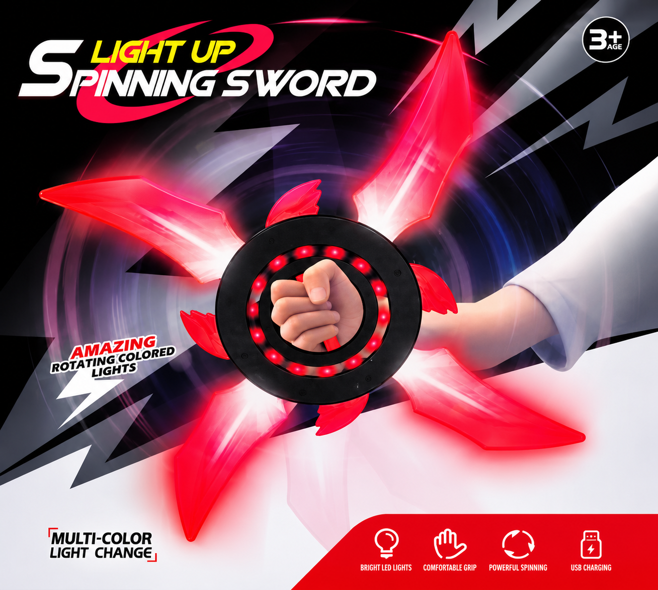 Light Up Spinning Sword – LED Fidget Spinner Toy for Kids (Age 3+)