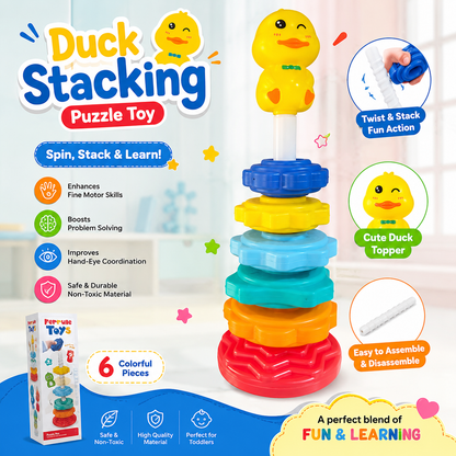 Duck Stacking Puzzle Toy for Toddlers – 6-Piece Spin & Stack Rainbow Ring Tower