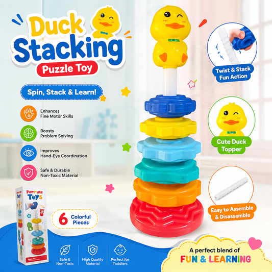 Duck Stacking Puzzle Toy for Toddlers – 6-Piece Spin & Stack Rainbow Ring Tower