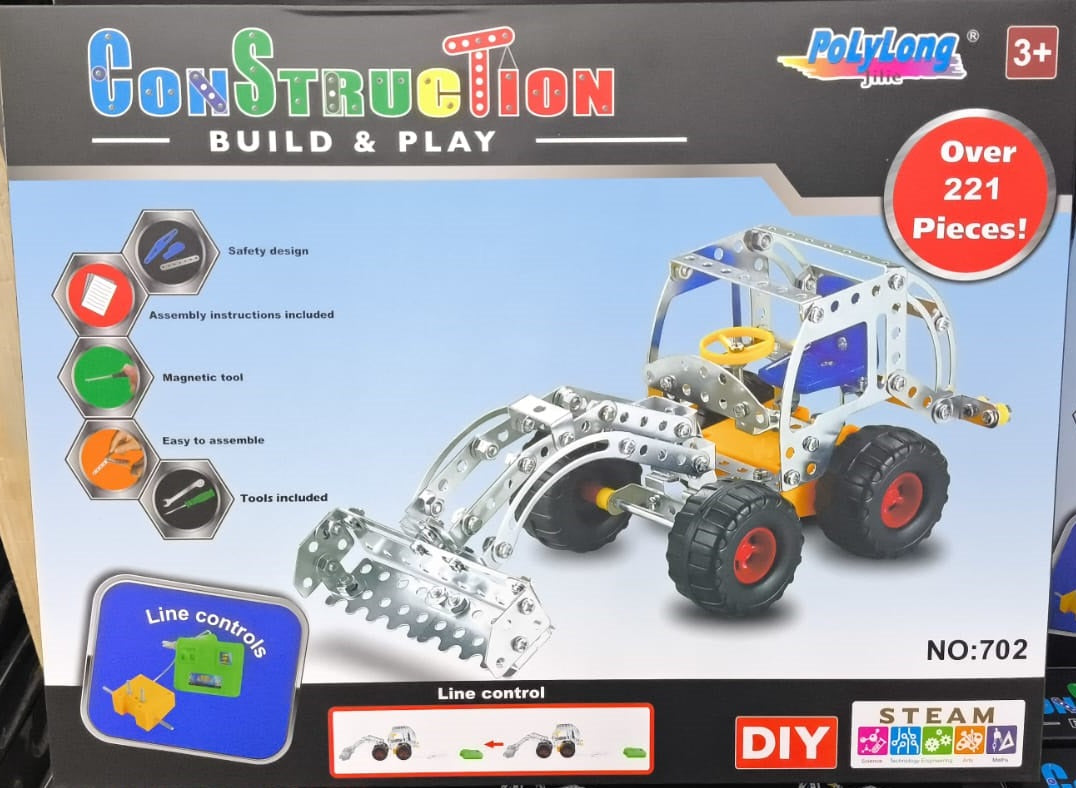 Metal Construction Build & Play RC Excavator – 221+ Pieces STEAM Toy - Polylong 702