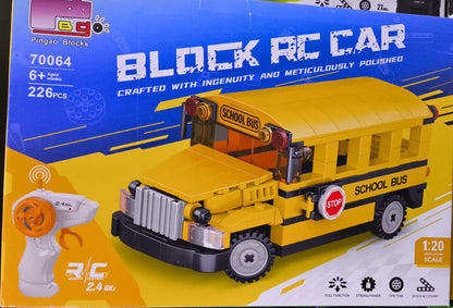 RC Car School Bus Construction Blocks – 226 Pcs Building Blocks Set with 2.4GHz Remote Control - 70064