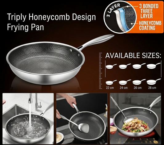 Triply Honeycomb Design Frying Pan – 3-Layer Non-Stick Stainless Steel
