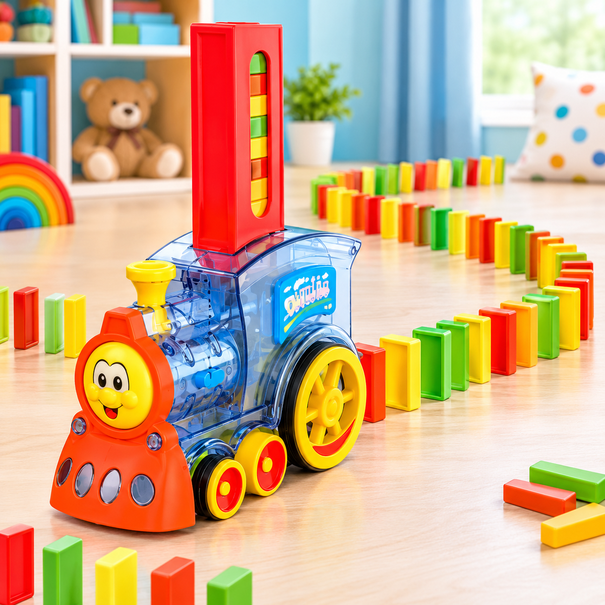 Automatic Domino Train Toy with 60-Piece Domino Set | Ages 5+
