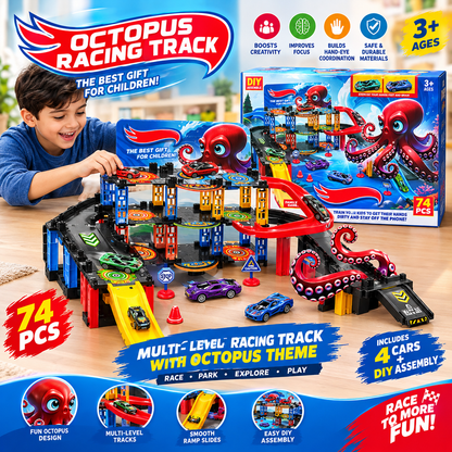 Octopus Racing Track 74 Pcs – Multi-Level DIY Car Parking & Racing Track Set for Kids