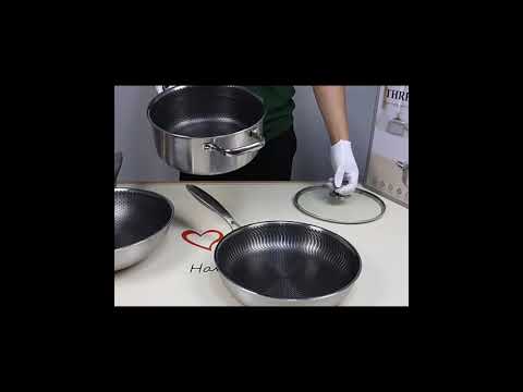 Triply Stainless Steel Honeycomb Wok Karhai (Karahi) with Glass Lid – Non-Stick Surface (26cm–32cm)