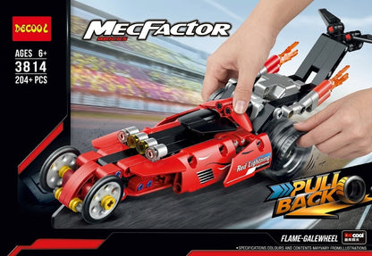 Decool MecFactor Flame-Galewheel Pull Back Racing Car (204+ Pcs) – Ages 6+ - 3814