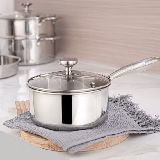 Triply Honeycomb Design Stainless Steel Saucepan – 18 cm with Glass Lid