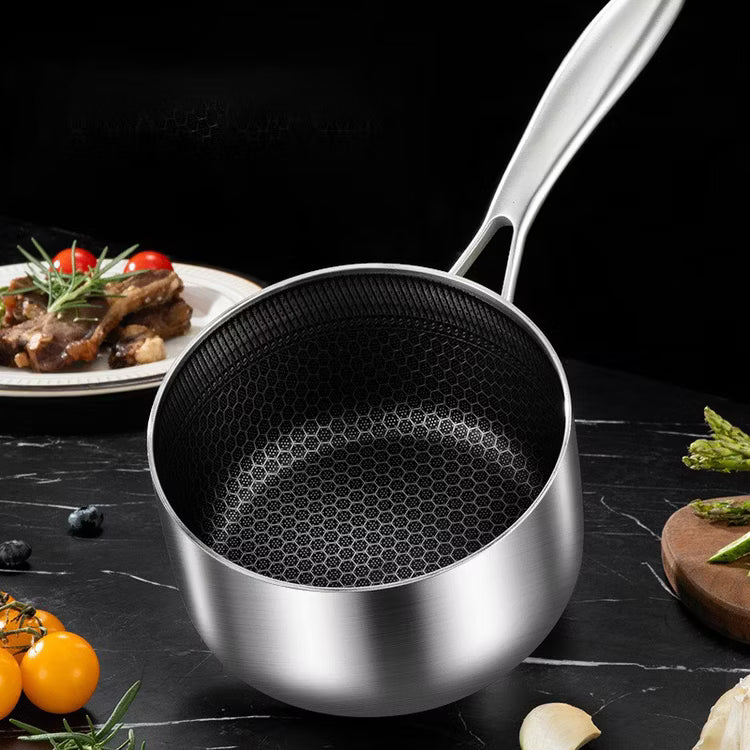 Triply Honeycomb Design Stainless Steel Saucepan – 18 cm with Glass Lid