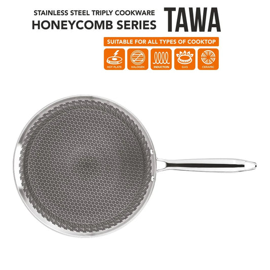 Honeycomb Series Tawa – Stainless Steel Triply Cookware (32cm / 34cm)